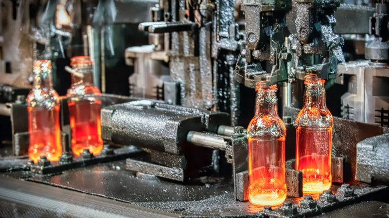 machine making glass bottles